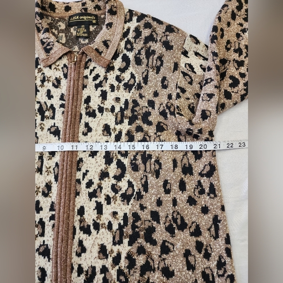 LISA Original Women's Leopard Print Zip Up Knit Jacket Shoulder Pad Cardigan, MD - Picture 6 of 16